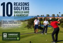 Handicap Calculator & 10 Reasons Every Golfer Should Have a Golf Handicap (Handicap Index) Advertising banner: '10 Reasons Golfers Should Have a Handicap' with golfers on a sunny course and a green 'Handicap Calculator' button.