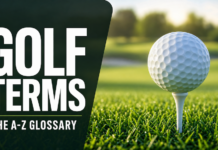 Golf Terms Every Golfer Should Know – Golf 101 Golf terms glossary cover: bold 'GOLF TERMS' text beside a golf ball on a tee on a sunny course.